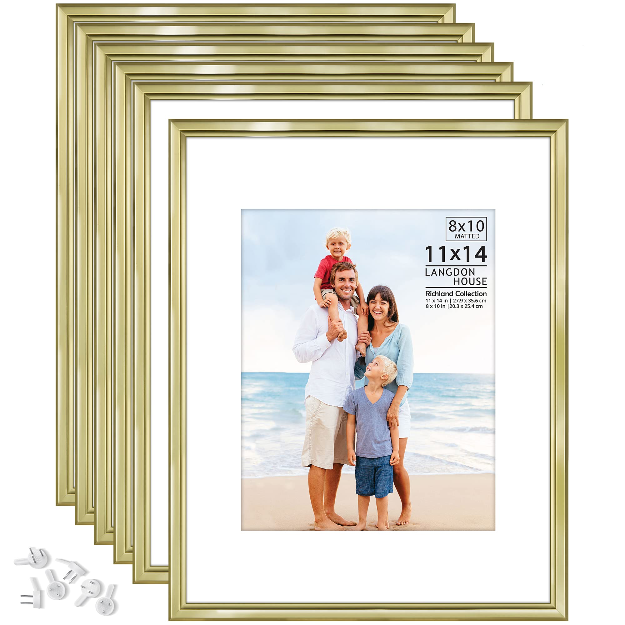 Langdon House 11x14 Gold Picture Frames w/ Mat for 8x10 Photo, Contemporary  Style, 6 Pack, Richland Collection (US Company) 
